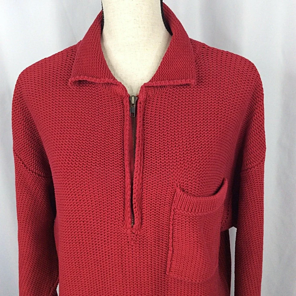 Eddie Bauer‎ Women's 1/4 Zip Pullover Sweater Size Large Red Thick Pocket